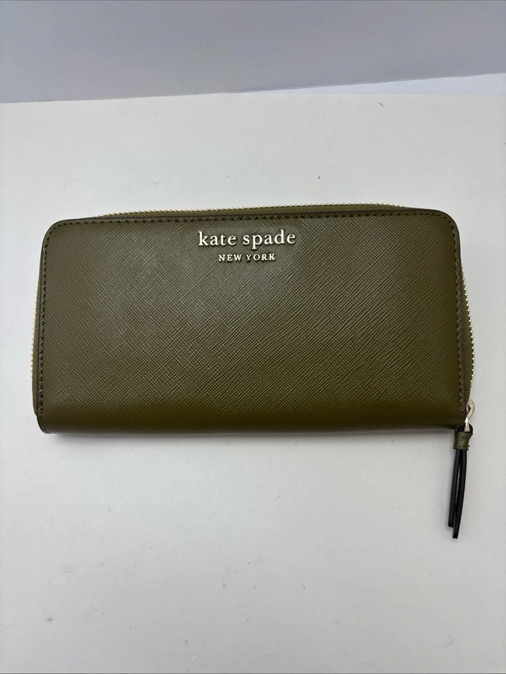 kate spade New York moss green Zip-Around Leather Wallet